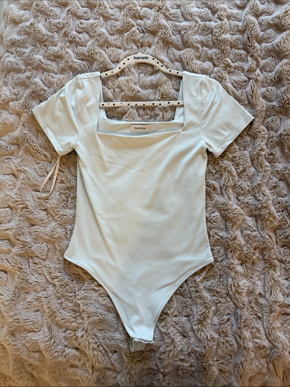 Aritzia Babaton Light Blue Square Neck Short Sleeve thong Bodysuit - 0 flaws